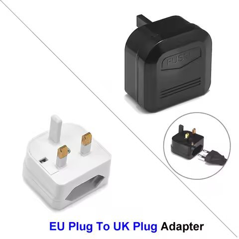 European Euro EU 2 Pin to UK British 3 Pin Plug Power Socket With 5A Fuse Travel Plug Adapter Conver