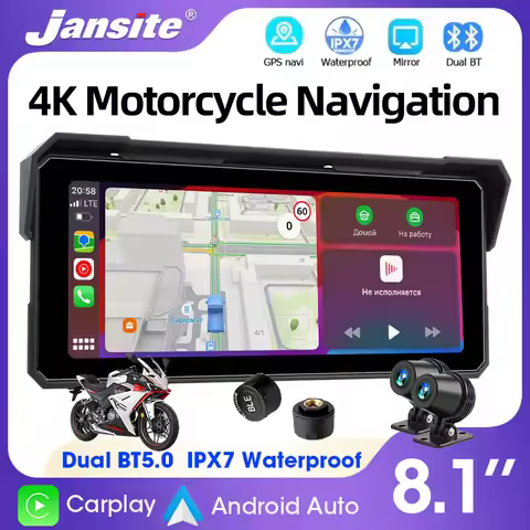 8.1 inch 4K+1080P Dual Lens Motorcycle Carplay IPX7 Waterproof Display Wireless CarPlay and Android 