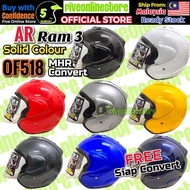 AR RAM3 AR RAM4 Plain Color Open Face Helmet With Sirim OF518 MHR Convert M L XL Ram 3 Ram 4 KHI Rit