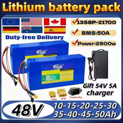 48V 50Ah 40Ah 35Ah 30Ah 25Ah 20Ah 15Ah 10Ah 21700 Lithium Battery Pack 2500W Motor For E-scooter Mot