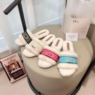 Fairy Style Furry Slippers for Women, Autumn New Soft Sole Letter Indoor Slippers, One-Word Cotton S