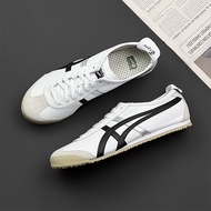 2023 Original Tiger Shoes MEXICO66 Fashion Men's and Women's Casual Shoes Comfortable and Breathable Leather Shoes Versatile Anti Slip Sports Shoes White/Black Silver