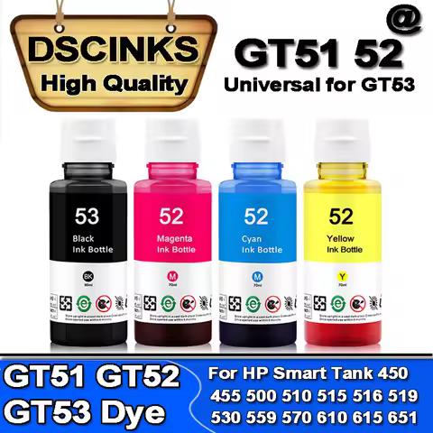 Refill Dye Ink for hp GT51 GT52 GT53 GT5810 GT5820 For HP Smart Tank 450 455 500 510 515 516 519 530