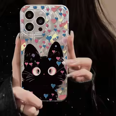 Black Cat Hearts Glossy Phone Case For Huawei Honor X6 X7 X8 X6A X7A X8A X6B X7B X8B X9B X7C X8C X9C