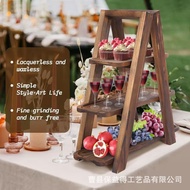 Creative Wooden Tray Cake Stand Desktop Solid Wood Cupcake Stand Layered Tray Solid Wood Dessert Sta