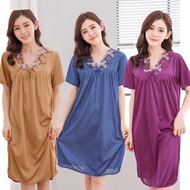 [MEG'S] READY STOCK Baju Tido Wanita Baju Tidur Perempuan Gaun Plus Size Satin Short Sleeve Nightdress Sleepwear