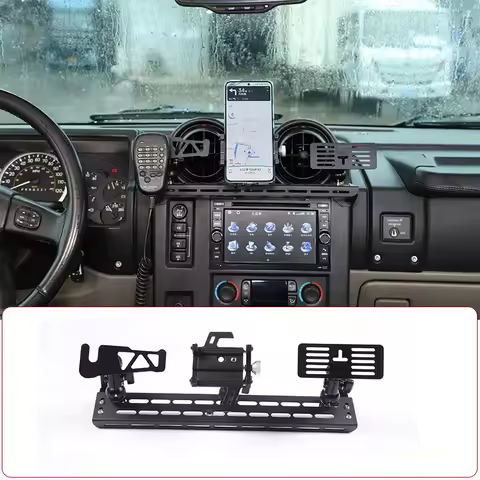 For Hummer H2 2003-2007 Stainless Steel Black Car Multifunctional Mobile Phone Holder Walkie Talkie 