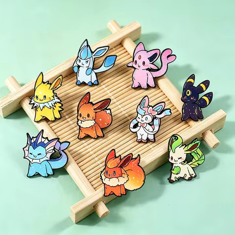 9Pcs Anime Pokemon Eevee Elf Monsters Enamel Pins Set Fashion Animals Brooches Fashion Women's Lapel