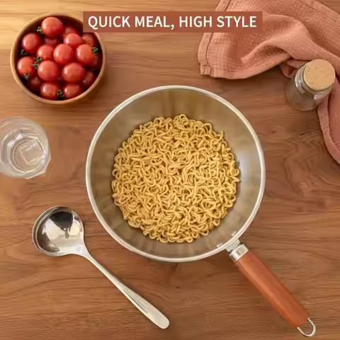 Stainless Steel Instant Noodle Pot Small Pot For One Person High-value Appearance Wood Handle Snack 