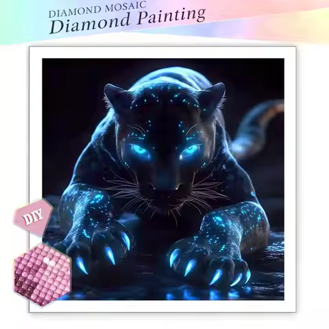 EverShine Full Square Round Drill Diamond Painting Black Panther Diamond Mosaic Animal Set Home Deco