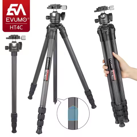 EVUMO HT4C 65in/165cm Tall Carbon Fiber Portable Tripod for Camera DSLR Canon Nikon Panorama Photogr