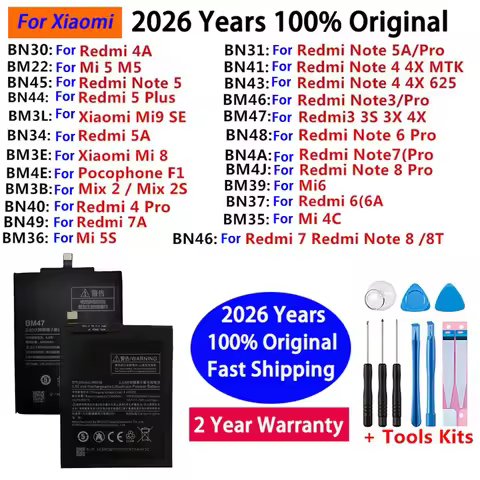 Original Battery For Xiaomi Mi Redmi Note Mix Max 2 3 3S 3X 5 5A 5S M5 6 6A 4 4X 4A 4C Mi6X 7 7A 8 9