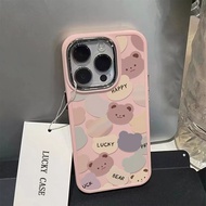 Full Screen Teddy Bear Pattern Phone Case Compatible for IPhone 15 14 13 12 11 Pro Xr X Xs Max 7 8 SE 2020 Metal Lens Protector Shockproof Soft Silicone Back Cover