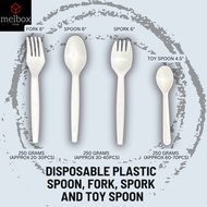 [250 Grams] Disposable Plastic Spoon, Fork, Spork and Toy Spoon Cutlery Party