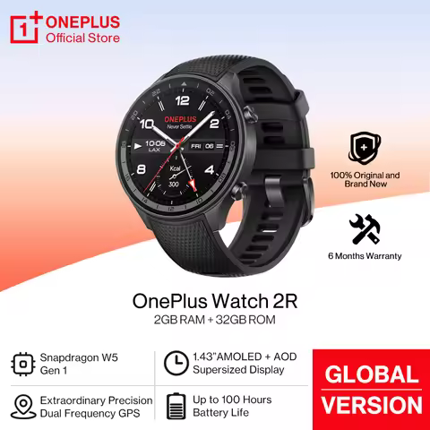 New OnePlus Watch 2R Global Version Smart Watch 1.43 AMOLED Snapdragon W5 Chipset Up to 100h Battery
