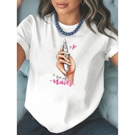 Women'S Pretty Nails Manicure Graphic T-Shirt - Cute Nail Art Design with "Pretty Nails" Text & Nail
