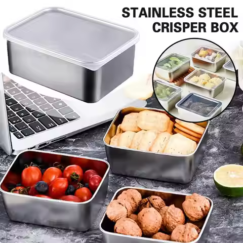 Food Grade Steel Refrigerator Storage Box Container Ingredients Crisper Freezer Box Sealed Box Food