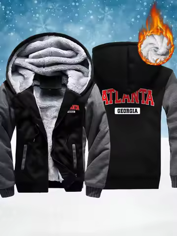 Atlanta Georgia Pattern Man Zip-Up Fleece Jackets Soft Comfy Tops Winter Thicken Outwear Warm Basics