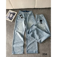 Quần ống suông rộng jean nữ thêu A Bigsize 55kg-90kg hàng VNXK cao cấp kiểu dáng xuông rách nhẹ MS23
