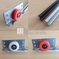 PAKET per Pintu Lemari Sliding / Geser Rel C- 058 1,5 M x 2 PLUS Roda 381 Putih / 385 Orange Dapur K