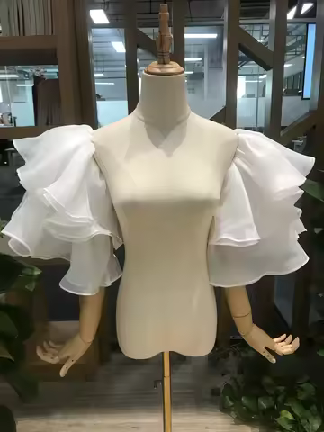 High Quality Wedding Sleeves Organza Stain Double-Layer Ruffled Puffy Gloves Wedding Dress Tiered Re