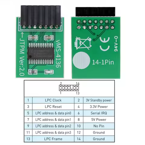 TPM 2.0 Module 12/14/18/20PIN TPM 2.0 Security Module Encryption Security Board Remote Card for Mult