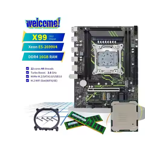 PANDL Desktop PC Combination Set Matx NVMe M2 WiFi6 Sata3.0 Xeon e5 2699 v4 Combo DDR4 16GB Ram 2699