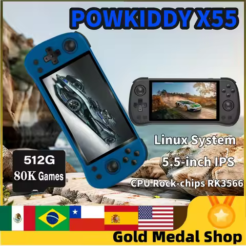 POWKIDDY X55 Handheld Game Console 5.5 INCH IPS Screen RK3566 Handheld Game Console Open-Source Retr