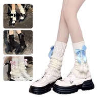 TOPABCS Knitted Leg Warmers, Thermal Fleece Lined Pom-pom Leg Warmers, Lolita Bowknot Slouchy Leg Wa