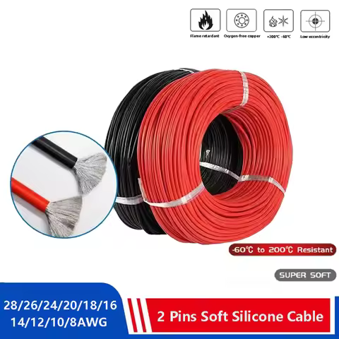 Super Soft Silicone red black Wire 12 14 16 18 20 22 24 AWG Heat-resistant Car Battery Electrical Po