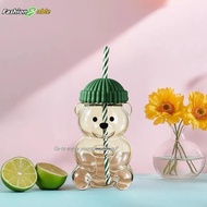 FAMY Cartoon Bear Shaped Coffee Mug Cute Bear Mug Plastic Cup With Straw Transparent Creative Milk C