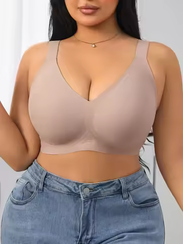 Plus-size seamless jelly gel solid color full-coverage non-spill bra, comfortable high-elasticity wi