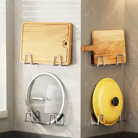 Non-perforated Wall-mounted Kitchen Shelves, Cutting Board Storage Racks, Pot Lid Racks, Hooks, Sink