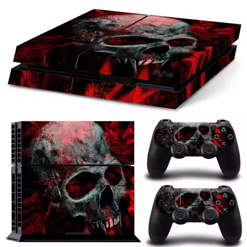 For PS4 Console and 2 Controllers Skin Sticker Skull Design Protective Vinyl Wrap Cover Full Set for