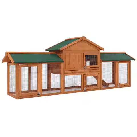 &Large Wooden Chicken Coop Rabbit Hutch Outdoor Run Cage House 220cm x 44cm x 84cm