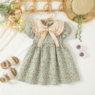 Summer New Small Floral Short Sleeved Baby Girl Dress, Rustic Style Children'S Clothing Suitable For
