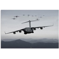C17 Globemaster Transport Aircraft Hitam dan Putih Poster Seni Penerbangan Tentera Udara AS Sesuai u