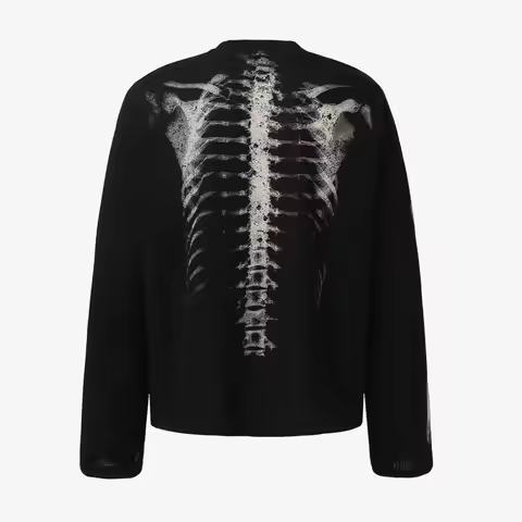 Autumn Harajuku Instagram Street Fashion American Retro Hoodie Skeleton Printed Round Neck Long Slee