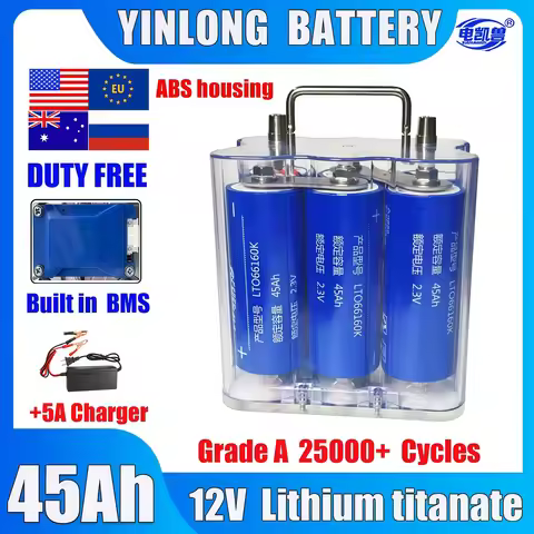 Yinlong Lithium titanate Battery Pack 12V 45ah 40Ah LTO 66160 10C high-power Built-in BMS - RV Car a