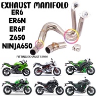 KAWASAKI ER6 ER6N ER6F Z650 NINJA650 51MM EXHAUST PIPE MANIFOLD FULL SYSTEM STAINLESS STEEL MUFFLER 