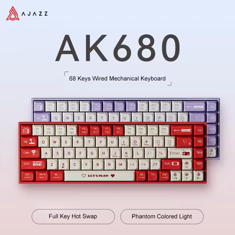 AJAZZ AK680 65% Wired Gaming Mechanical Keyboard Hot Swap Mini Keyboard Custom Keycap Gasket for Pc 