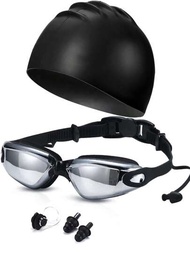 舒適的矽膠防霧防uv泳鏡,防水帽,鼻-耳塞套裝