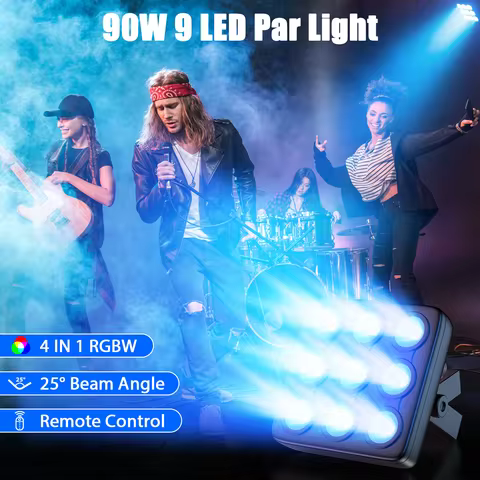 U'King 4PCS 9x10W LED Square Par Light 8CH DMX512 Sound Activated Remote Control Stage Effect Lighti