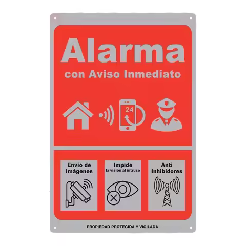 Instant Alert Alarm Sign - Iron Wall Decor, , Red with White Icons, Anti-Intrusion Vision, Anti-Inhi