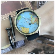Classic Airplane Map Dial Second Hand Vintage Map Watch Denim Aviator Watch