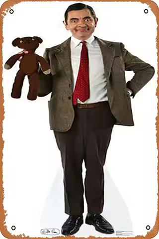 a1,Metal Tin Sign - Mr. Bean And Teddy - Poster Metal Plaque Cafe, Bar, Home Wall Decor-aluminum