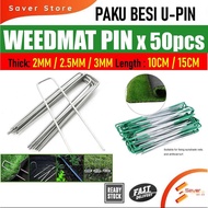 50pcs DIY Metal U Pins Galvanised Artificial Grass Turf Mat Pegs Staples Garden Weed