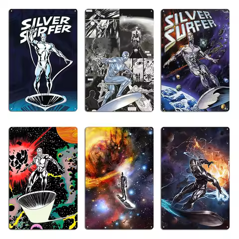 Silver Surfer Metal Plaque Cinema Wall Decor Designer Mural Home Funny Universe Silver Surfer Tin Si