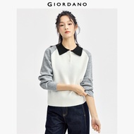 GIORDANO ผู้หญิง เสื้อกันหนาว แขน Raglan ที่ตัดกัน เสื้อกันหนาวหลวม คอนอนครึ่ง เสื้อกันหนาวแฟชั่นลำล