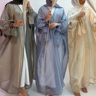 Silky oversized Abaya Cloak puff sleeves cardigan outerwear Full length Muslim kaftan robe women's summer kimono WY800